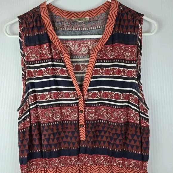 Lucky Brand Mandarin Tie Dress Rayon Button Up Sleeveless Red Boho size M - Picture 4 of 13